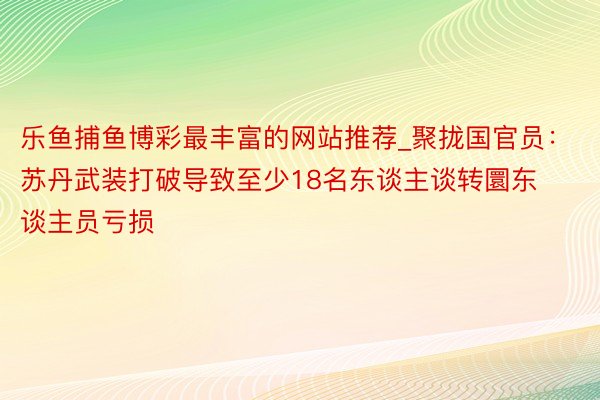 乐鱼捕鱼博彩最丰富的网站推荐_聚拢国官员：苏丹武装打破导致至少18名东谈主谈转圜东谈主员亏损