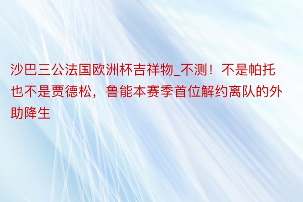 沙巴三公法国欧洲杯吉祥物_不测！不是帕托也不是贾德松，鲁能本赛季首位解约离队的外助降生