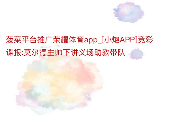 菠菜平台推广荣耀体育app_[小炮APP]竞彩谍报:莫尔德主帅下讲义场助教带队