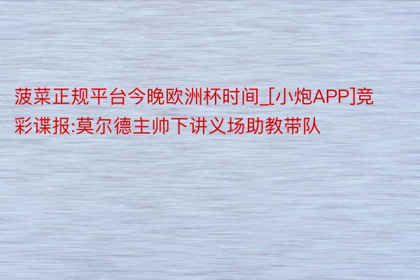 菠菜正规平台今晚欧洲杯时间_[小炮APP]竞彩谍报:莫尔德主帅下讲义场助教带队